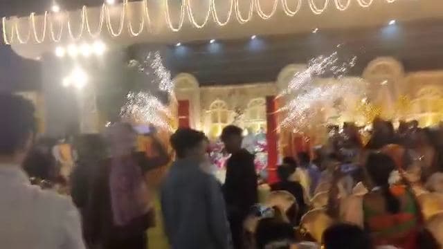 Cold pyro fountains at a lawn reception