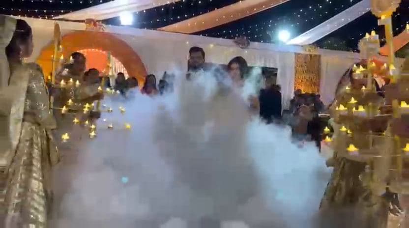 Dry ice fog covering the floor as guests dance on clouds