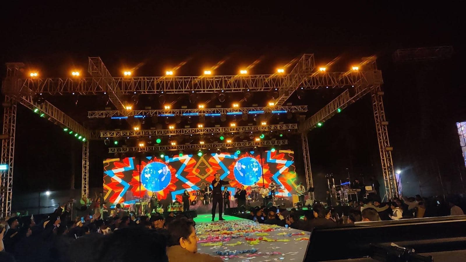 Large LED wall on a truss stage during a concert